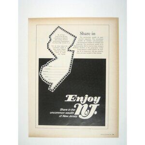 Vintage 1970s New Jersey Tourism Promotional Print Ad Map NJ